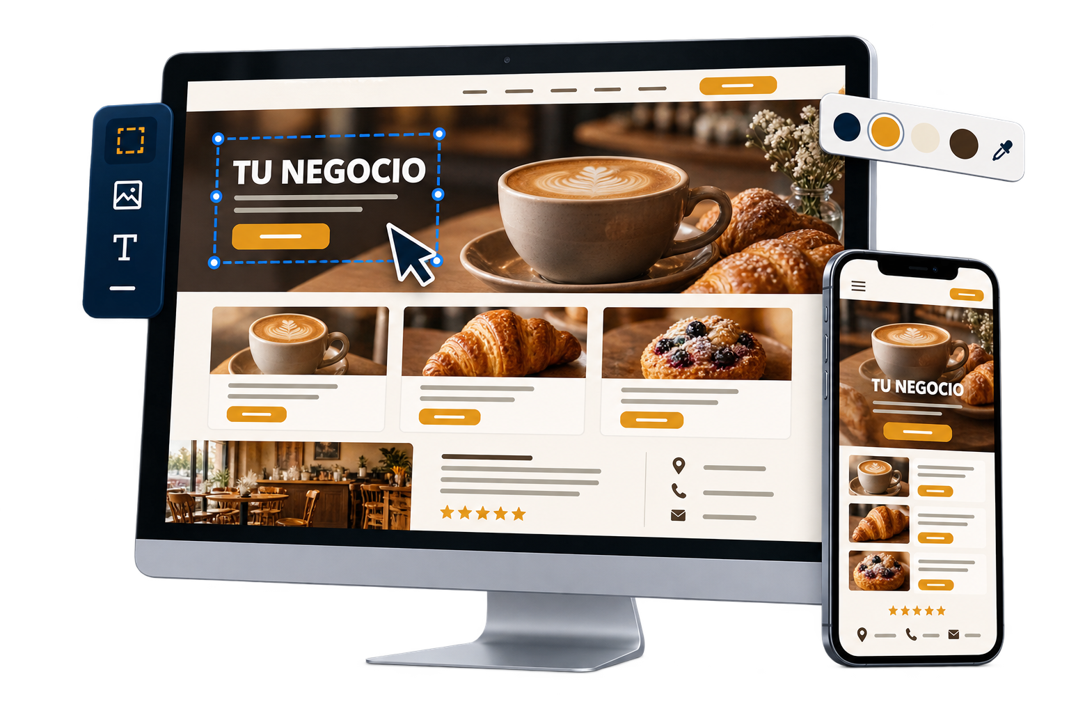 Ejemplo de página web para un negocio con versión para computadora y teléfono
